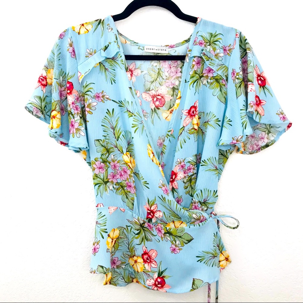 Paper Crane Light Blue Floral Top